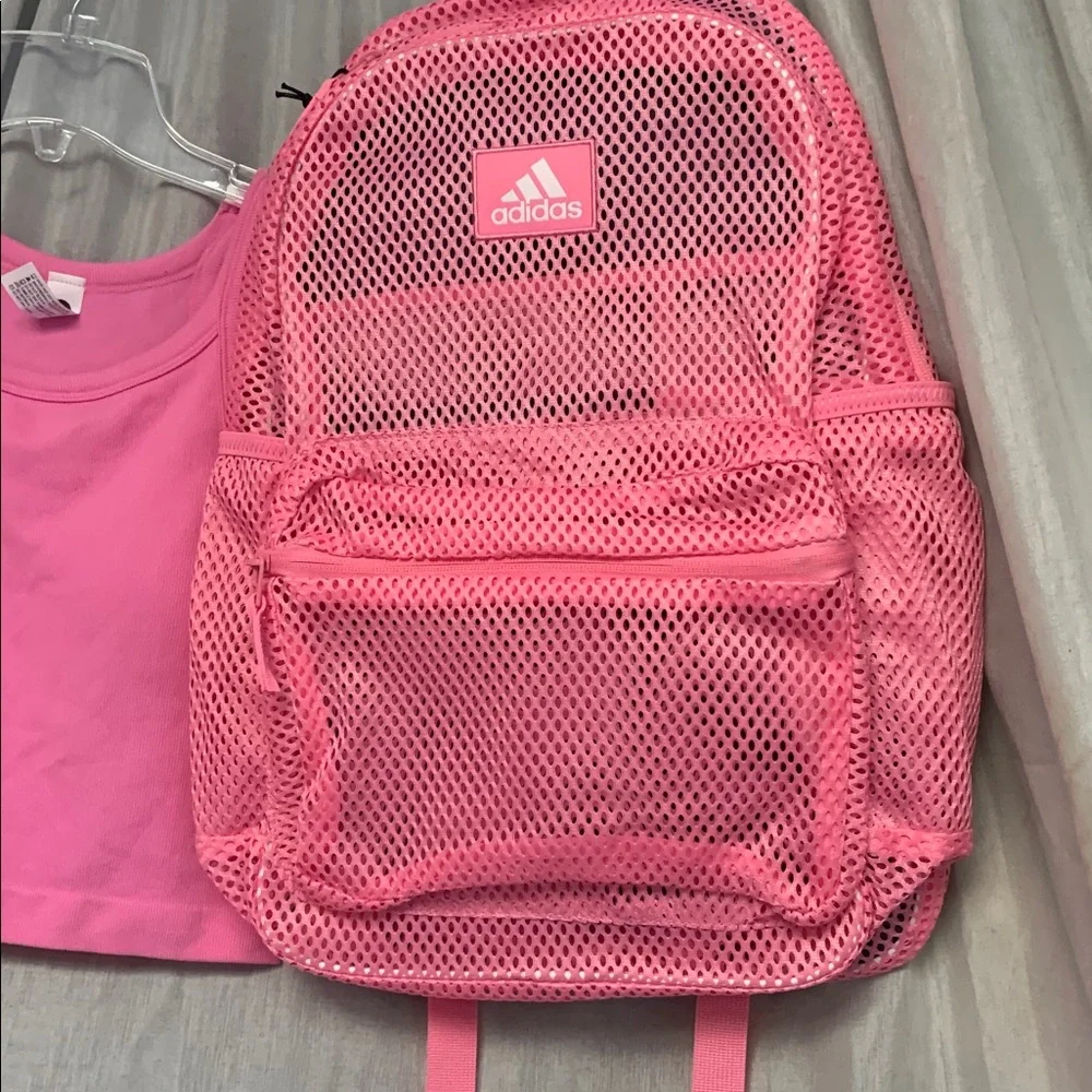 adidas Pink Mesh Backpack with Front Pocket